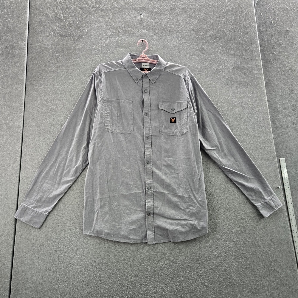 Hawx Men Button Up Shirt LT Gray Workwear‎ Gorpcore Logo Long Sleeve NWT